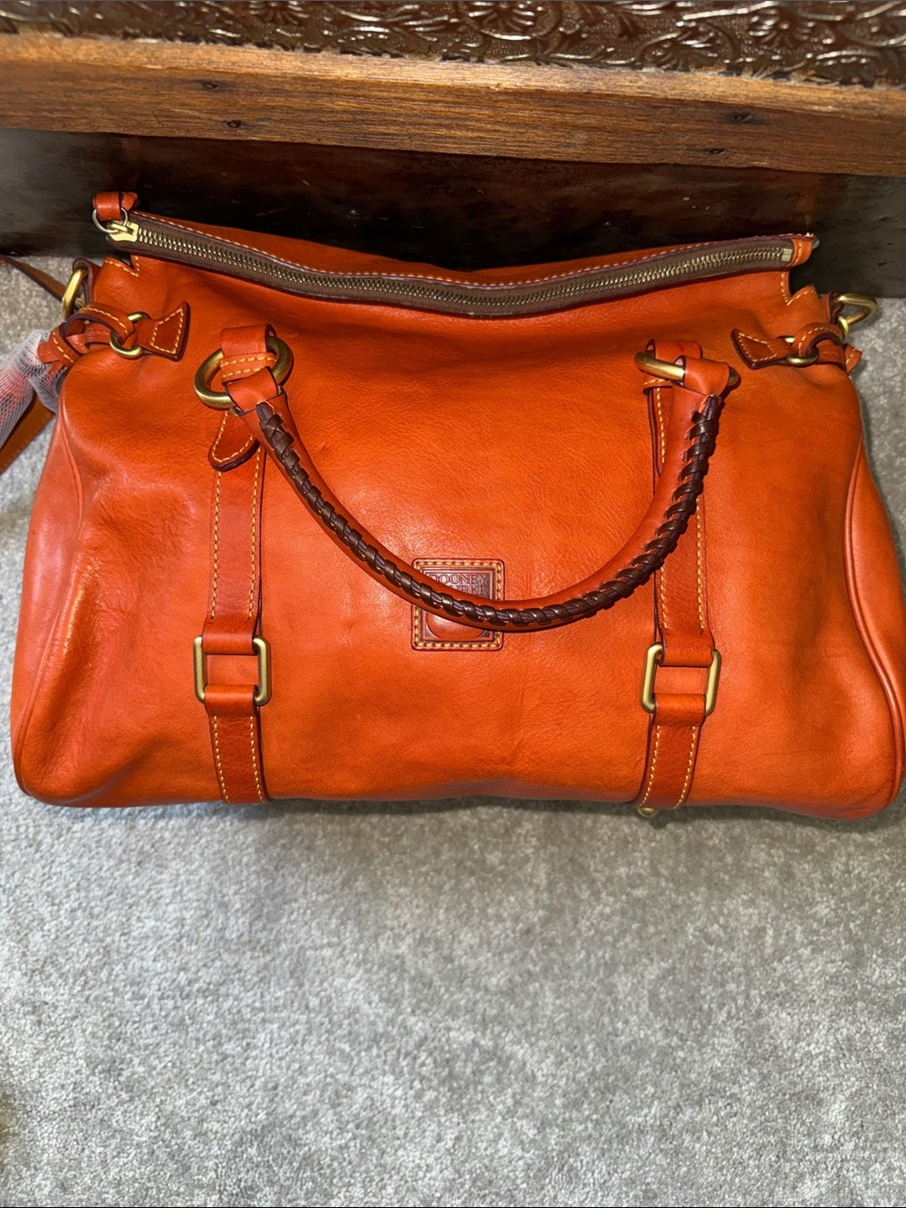 Dooney & Bourke large Florentine satchel with strap in HTF Orange - Picture 9 of 16